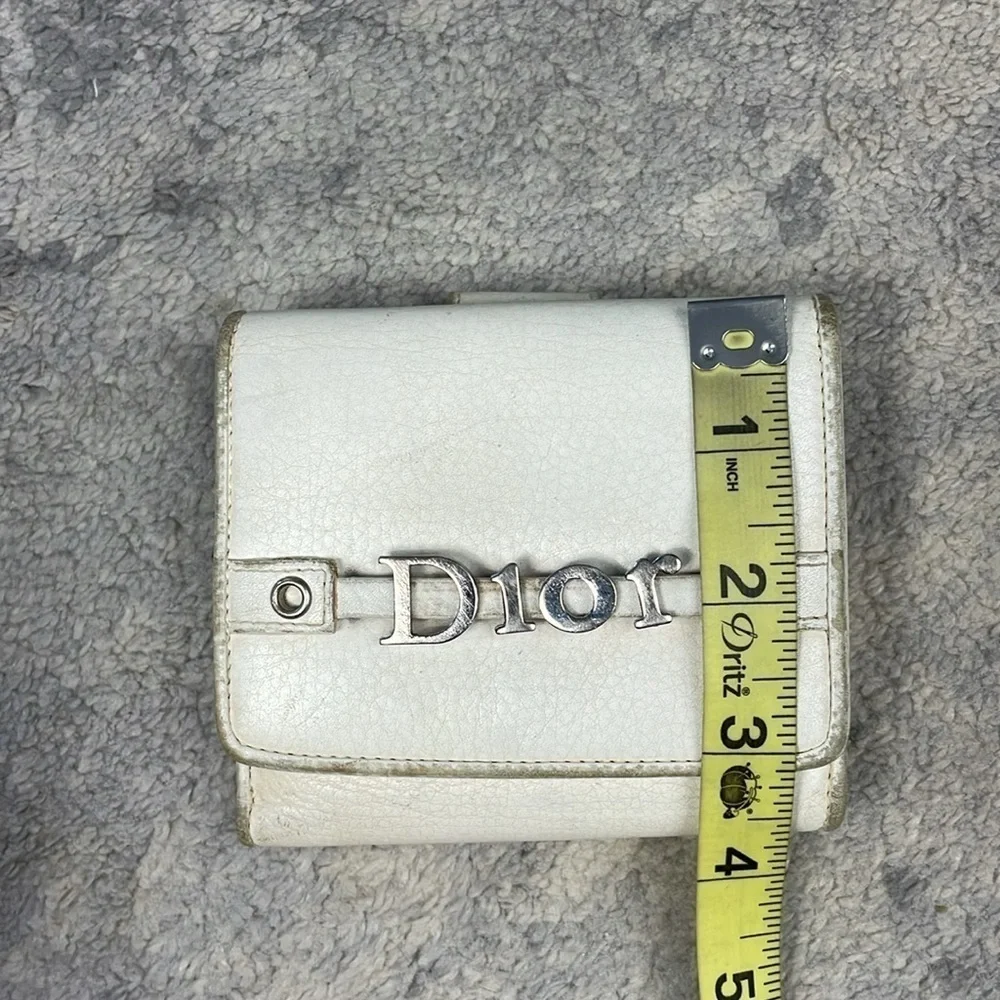 Vintage Christian Dior White Leather Compact Snap Wallet Floating Charm Logo